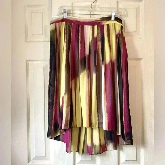 Kenneth Cole Multicolor Asymetical Pleated A-Line Midi Skirt Size Large - Picture 8 of 11
